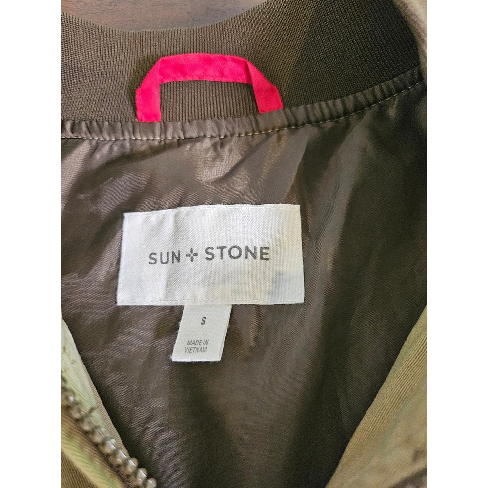 Sun + Stone Bomber Jacket Mens Small Green Tan Colorblock Utility Full Zip - Picture 4 of 10